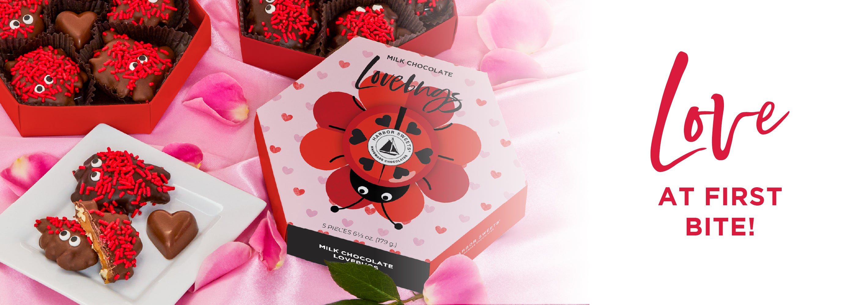 Holiday Love Bugs - Love at frist bite. Shows packaging adn chocolate lovebugs