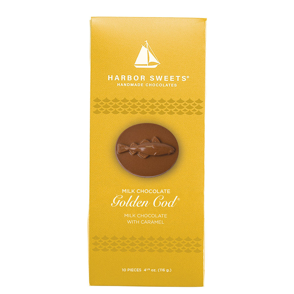 Golden Cod Gable Box - 10 pc. Creamy Butter Caramel covered in Milk Chocolate.