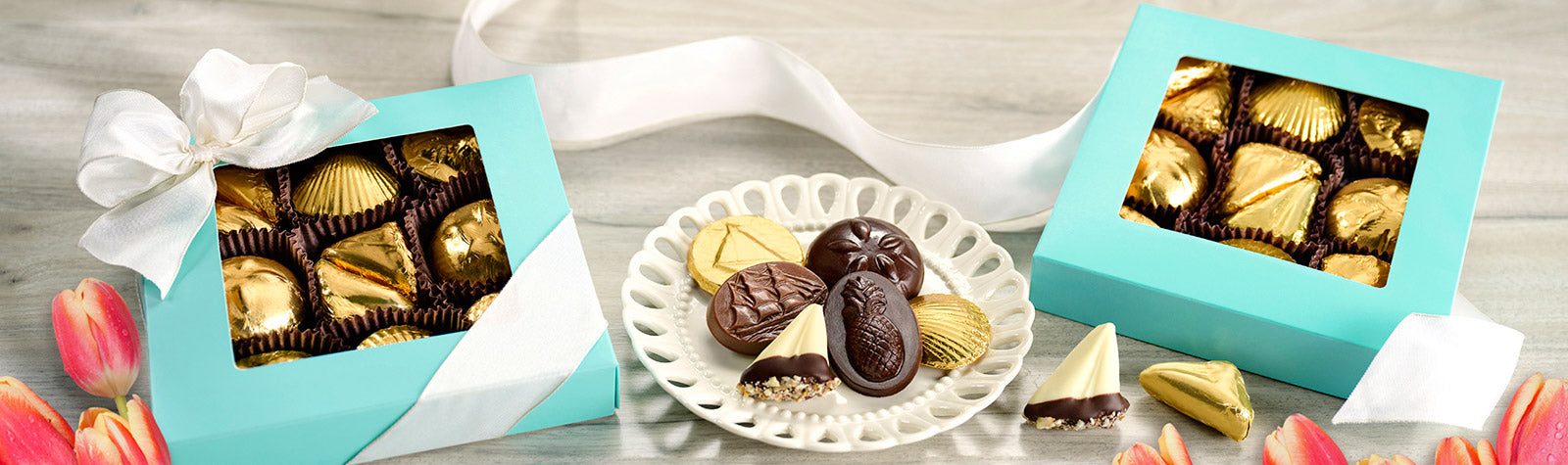 Tiffany Blue box filled with Harbor Sweets classic gift assortment